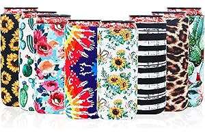 8 Pcs Christmas Floral Print Neoprene Slim Can Sleeves