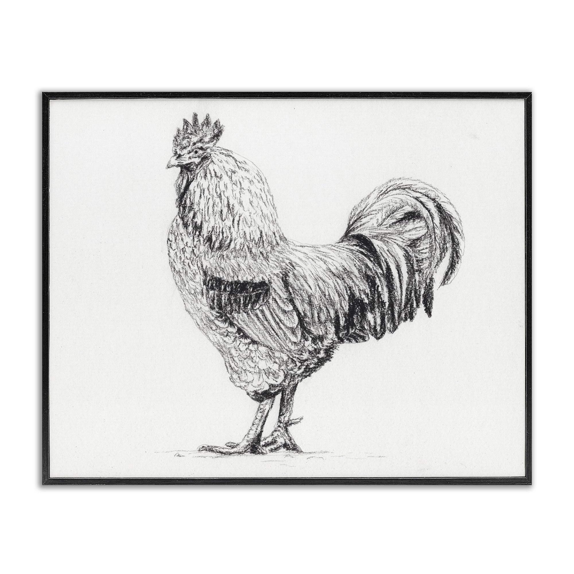 Stupell Industries 'Rooster in Charcoal', Framed Giclee Art, Black, 14 x 11 Inches, Easy to Hang and Sturdy, Made in USA, by Leah Noel Art