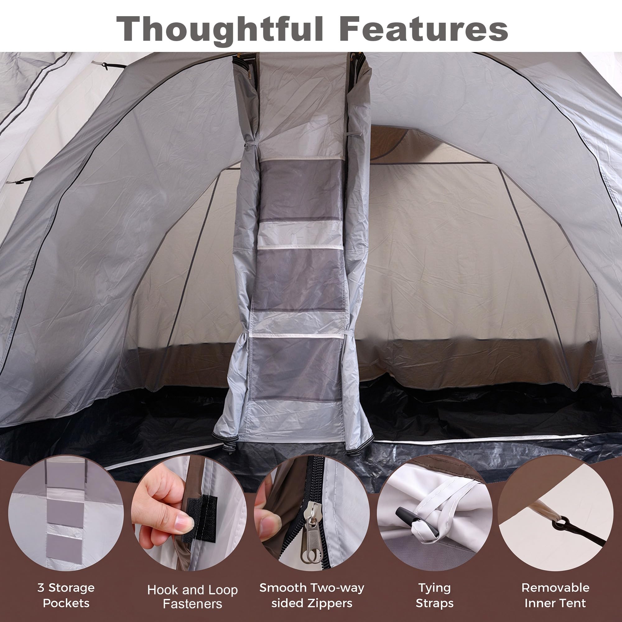 HOMASIS Tente de Camping avec Auvent 4-6 Personnes pour Famille, Tente Tunnel avec Salon et Porche, Sac de Transport, pour Camping, Voyage, 450 x 330 x 202CM