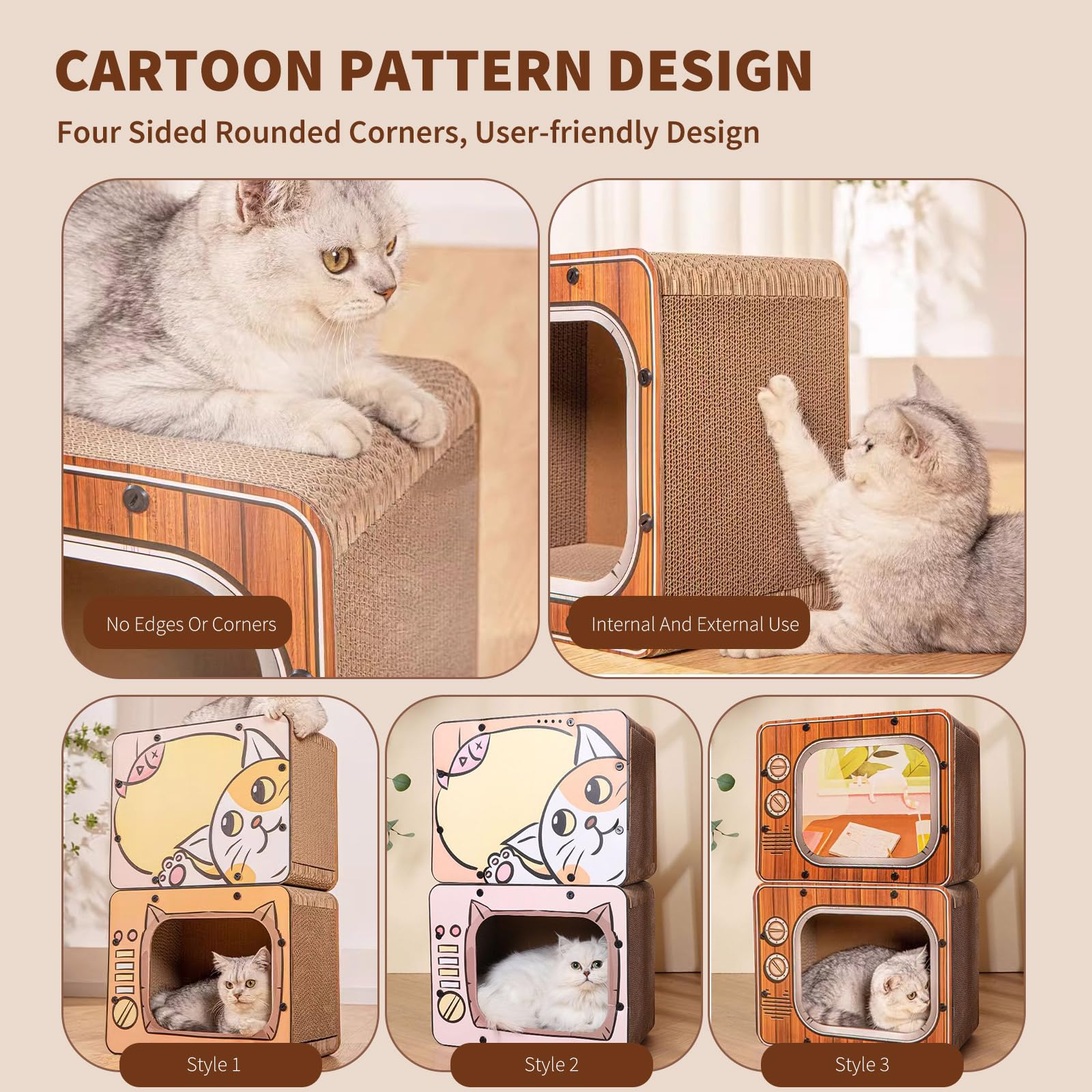 PETCUTE 3 in 1 Tiragraffi per Gatti Cartone,Graffiatoio in Cartone Ondulato Vintage,TV Radio a Forma di Graffiatoio per Gatti Cartone con Fondo Antiscivolo,per Proteggere Mobili,Rosa