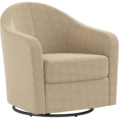 DHP Gentle Swivel Curved Accent Chair, Taupe Boucle