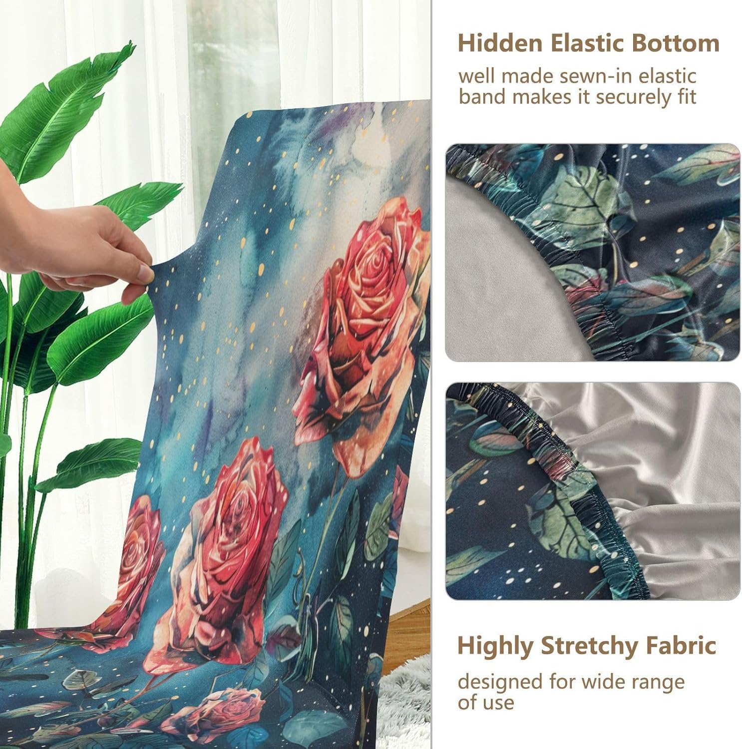 ALAZA Chair Covers for Dining Room, Rose Flowers Stylization Watercolor Space Stretch Chair Cover Sets Chair Protector Removable Washable for Ktichen Restaurant Hotel