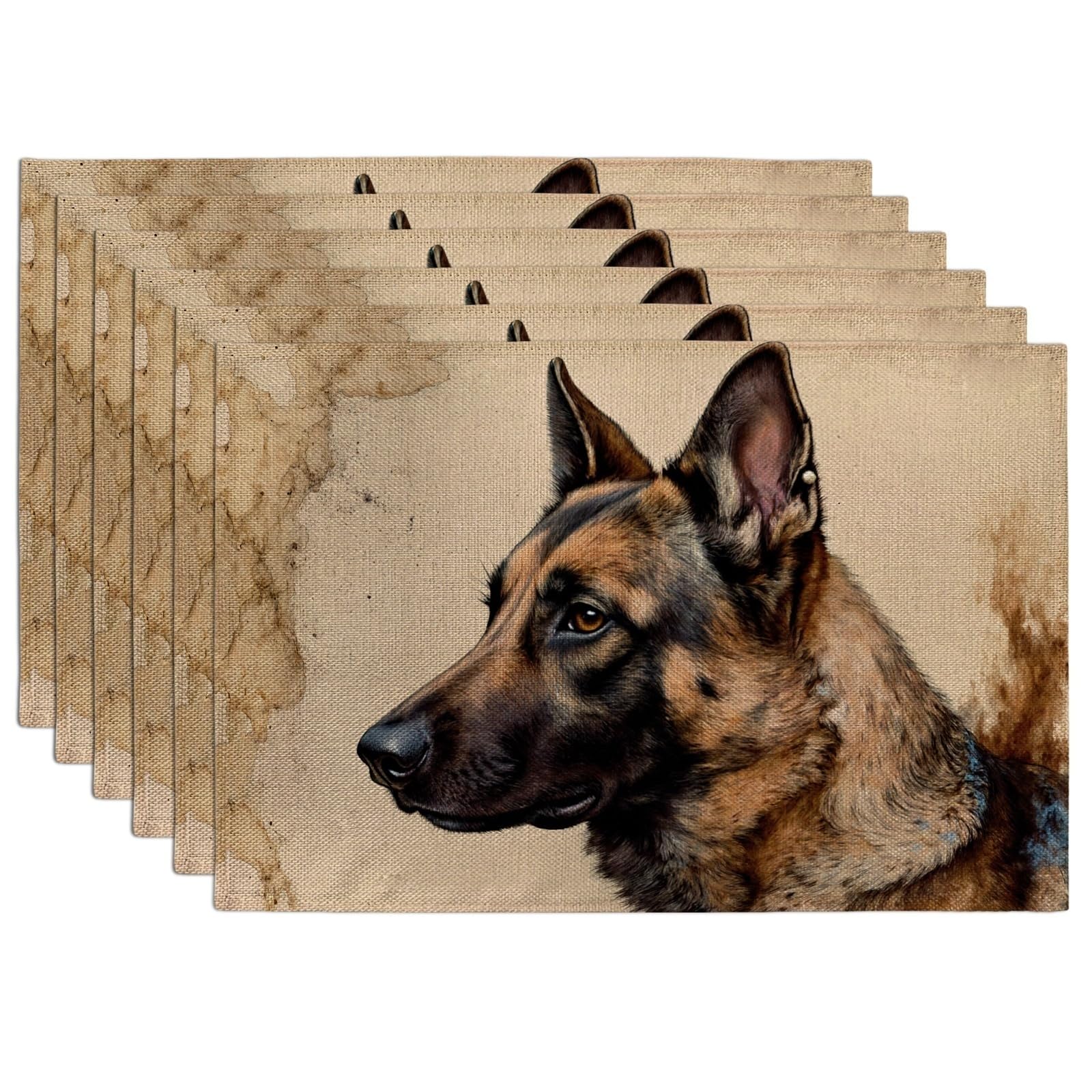 Rustic Dog Placemats, Artistic Brown Animal Place Mats for Dining Table, Indoor Outdoor Non-Slip Washable Kitchen Party Decorative Placemat Set of 6