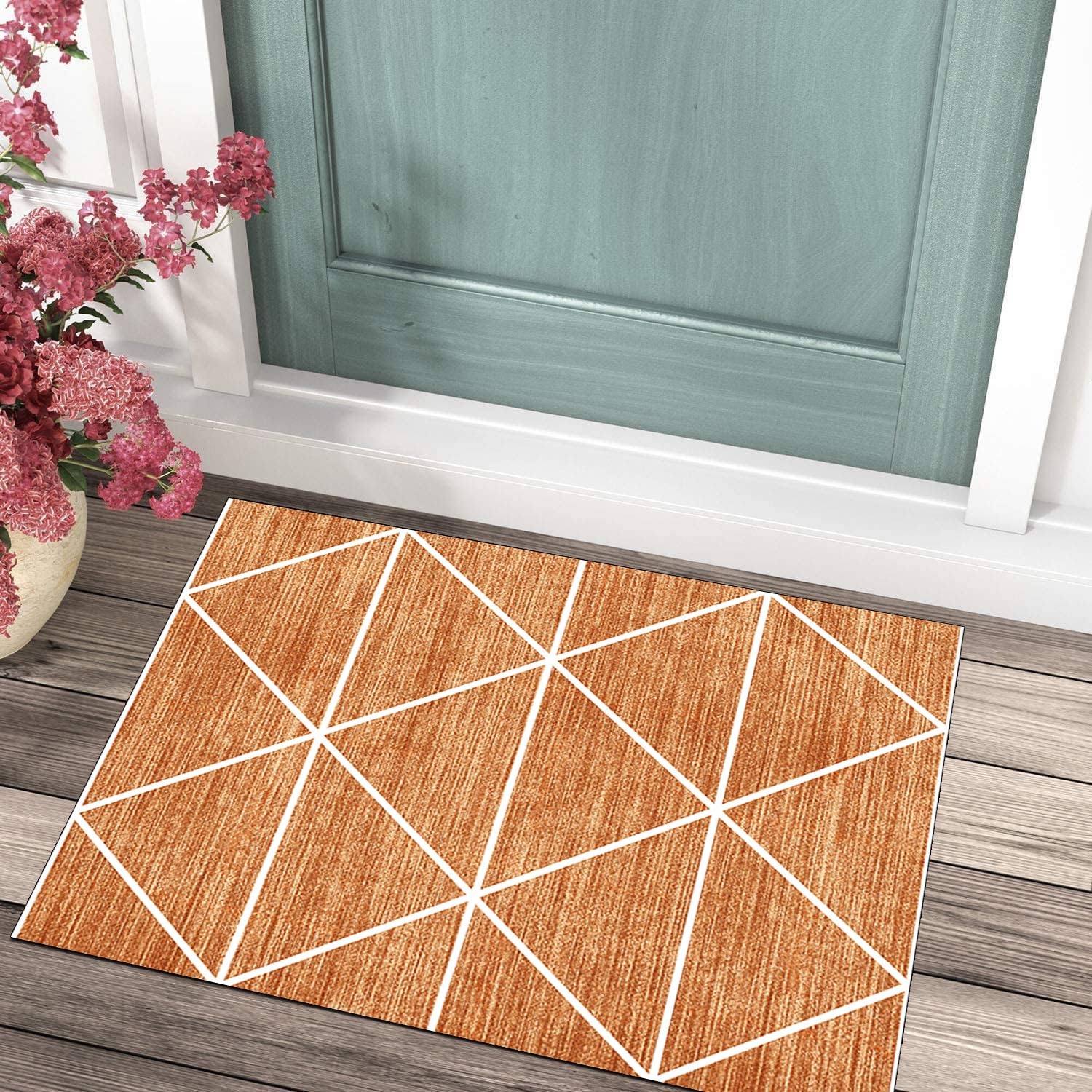 Läufer Flur Küche Teppich rutschfest Orange 50x300CM Lang Kücheläufer Waschbar Meterware Modern Teppichmatten Korridor Polyester Wohnzimmer Schlafzimmer 40-120cm Breit, Anpassbare Größe