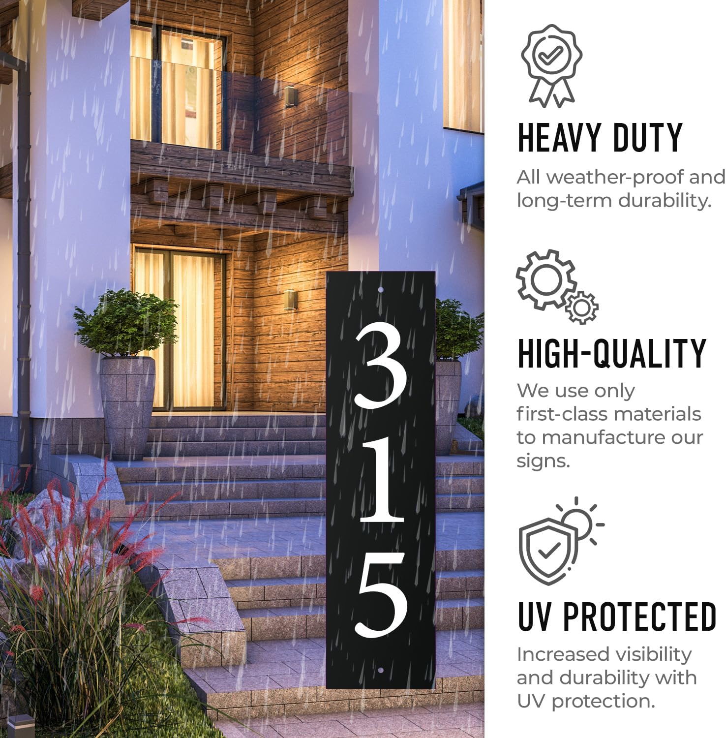 Custom Address Number Sign, Personalized Modern House Number Plaque for Home Address Outside Sign, 5x19 Inches, 3 Caracters, ACM, Fade Resistant, Made in USA