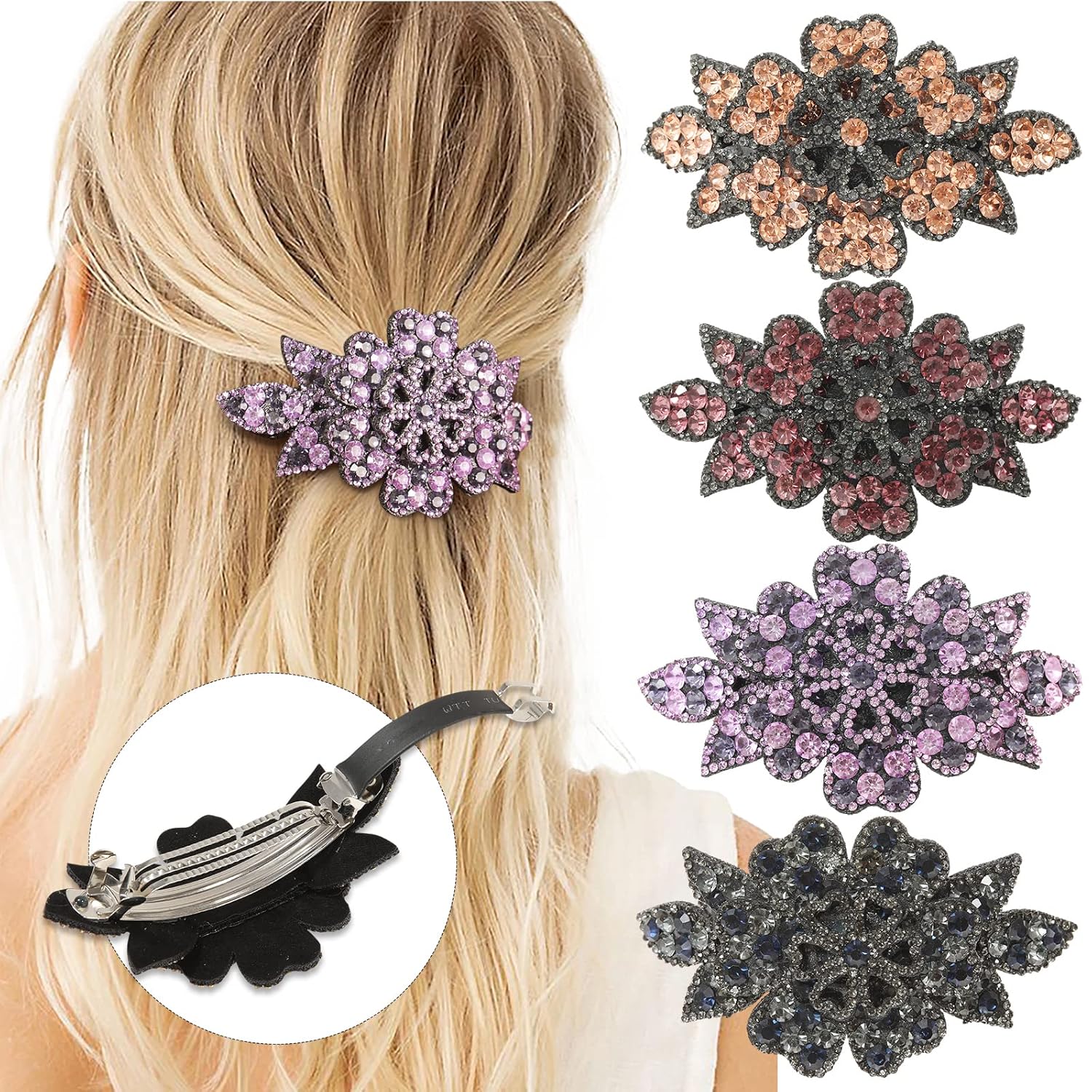 4PCS Rhinestone Flower Hair Barrette Clips Spark Hair
