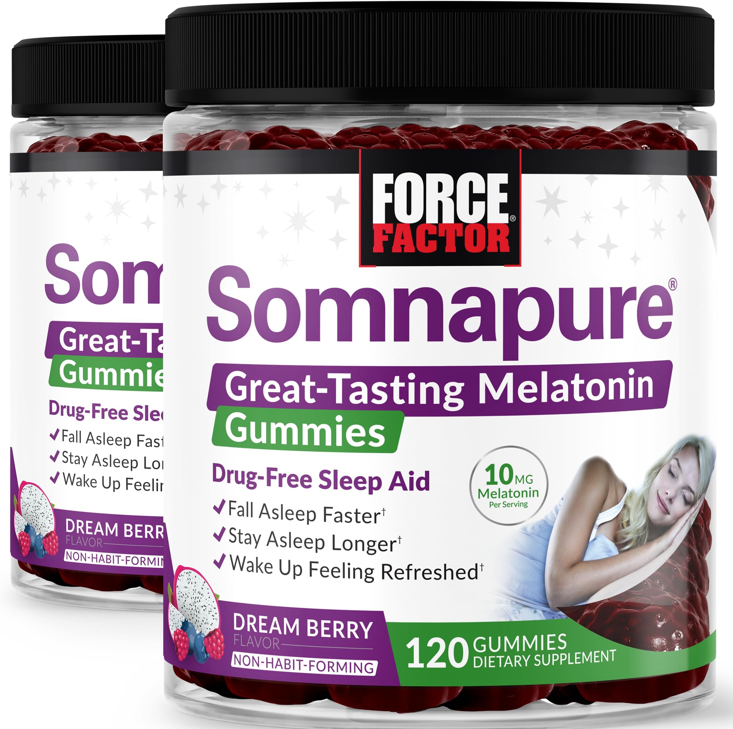 Force Factor Somnapure Gummies with Melatonin, Drug-Free Sleep Support Supplement for Adults with Occasional Sleeplessness, Dream Berry Flavor, 120 Count (Pack of 2)