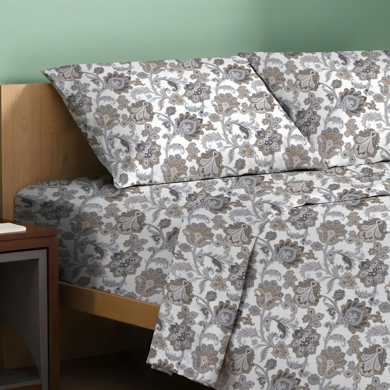 Photo 1 of TEXAS LINEN CO. 100% Organic Cotton Sheets Queen Size - 4 PC Organic Cotton Queen Size Percale Printed Sheet Set, Soft, Cooling, Crisp & Breathable, 16" Deep Pocket Hotel Bedding Set - Floral Ivory