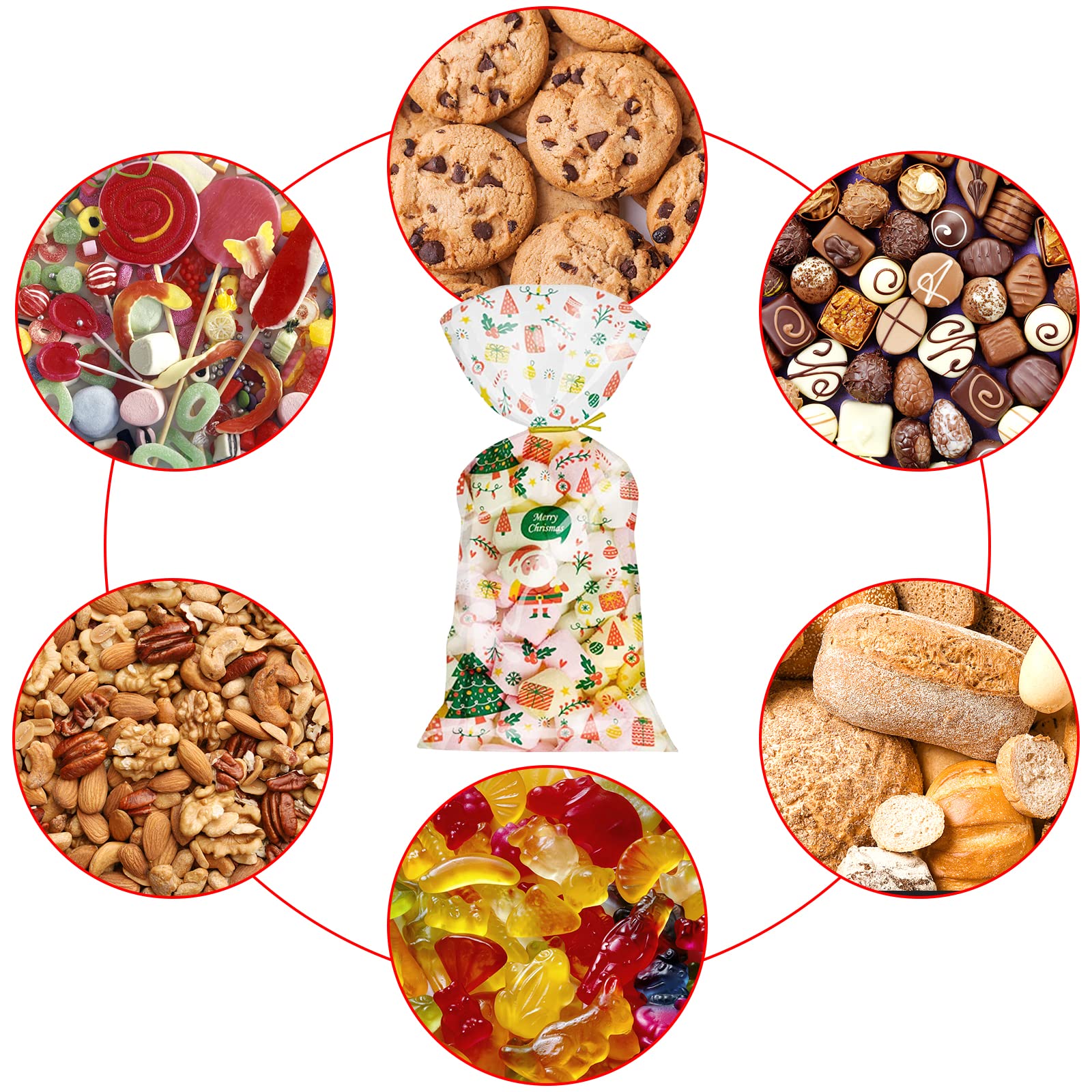 Sachet Bonbon Noel, Sac Cadeau Noel, 100 Pièces Sachet Transparent