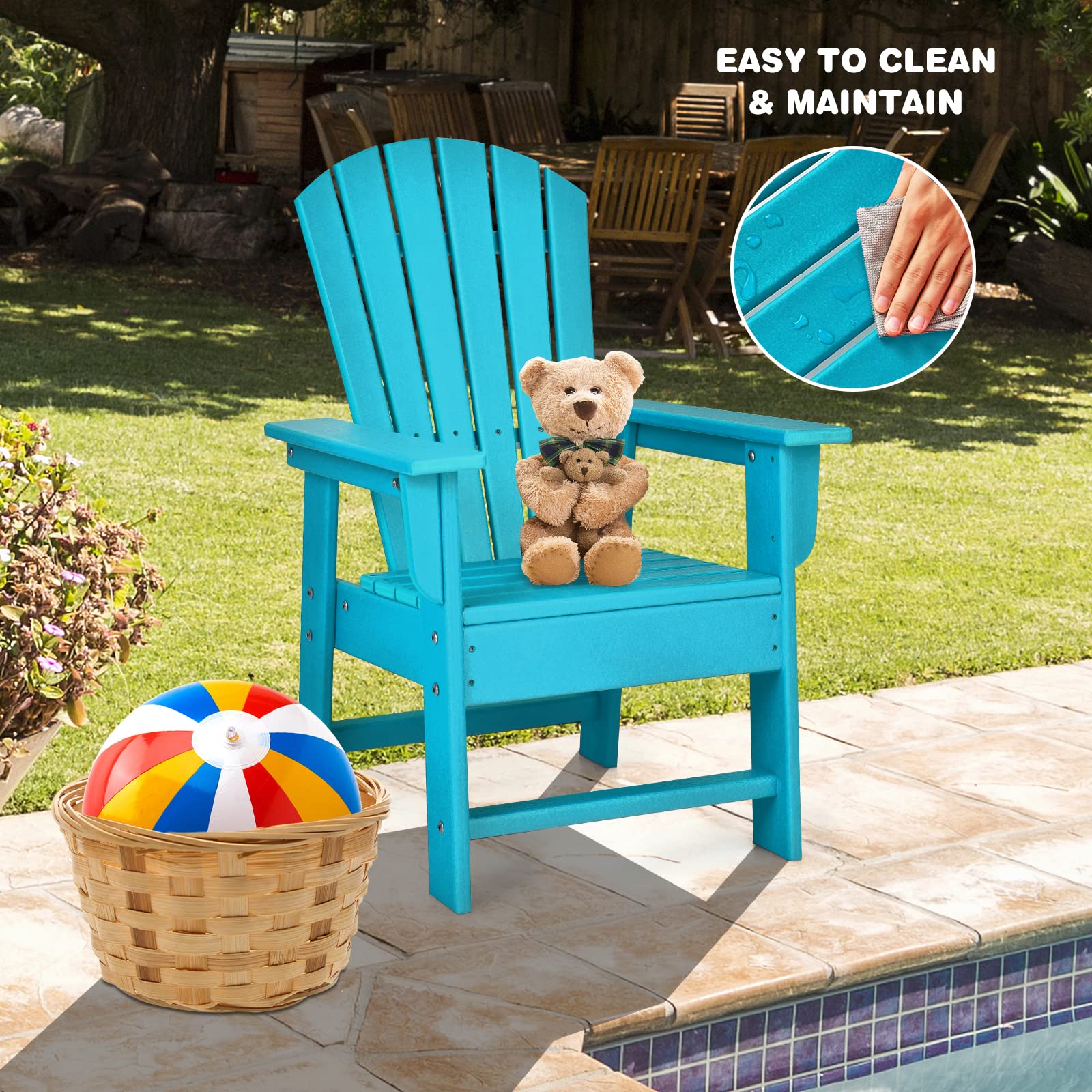 Giantex Adirondack Chair, Kids HDPE Patio Lawn Chair with Ergonomic Backrest for Deck, Porch, Backyard, Poolside, Indoor, Weather Resistance Toddler Outdoor Chair (2, Turquoise)