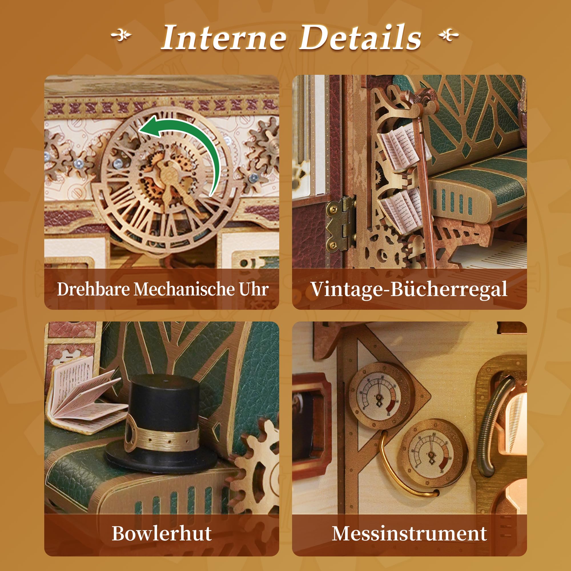 Tonecheer Book Nook Kits，Unendlichkeits-Zugabteil 3D-Puzzle, Buchstützen aus Holz Erwachsene Booknooks DIY Miniaturhaus zur Dekoration von Bibliotheken & Bücherregalen（Dampf-Fantasie）
