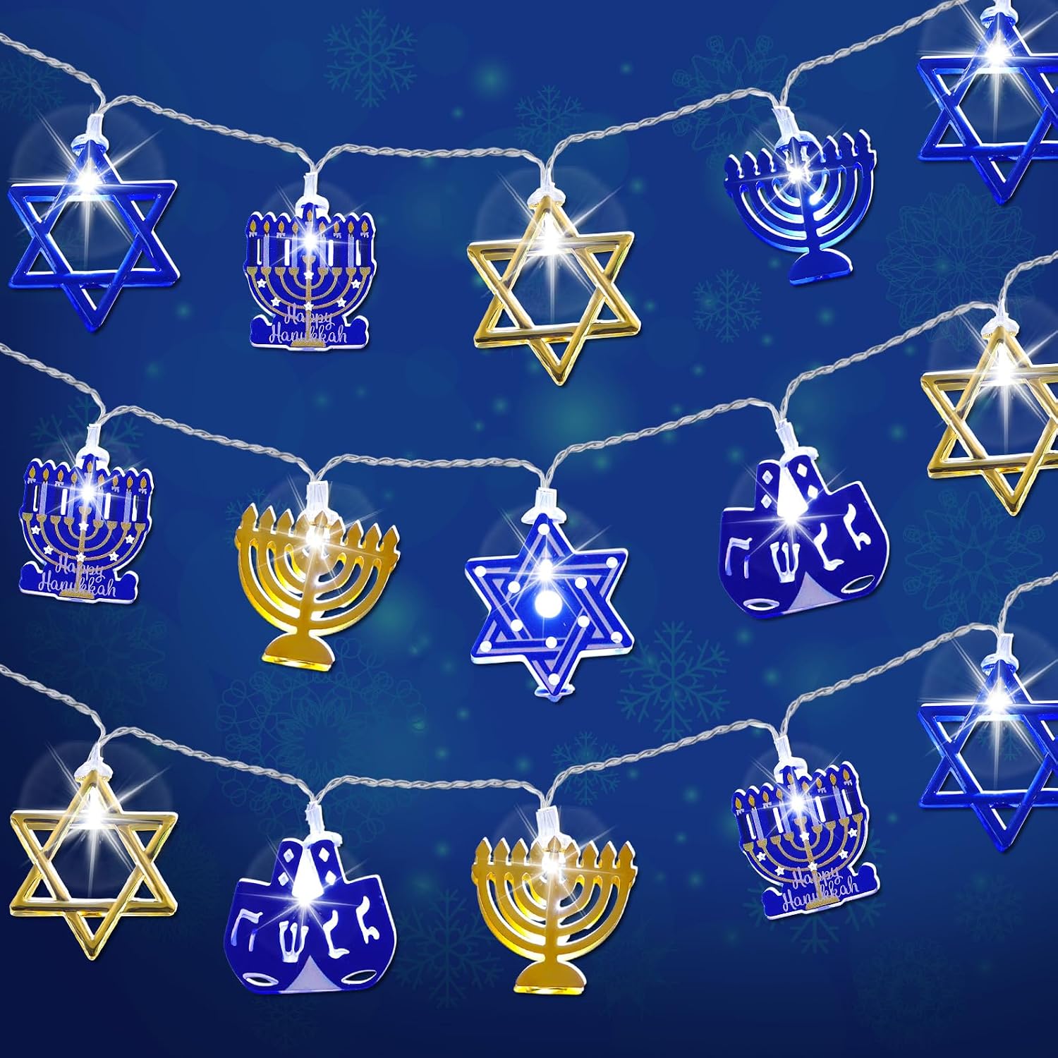 Blosssound 20 ft Hanukkah String Lights 40 LED Chanukah Decoration Star of David Menorahs Dreidel Window Lights for Jews Judaism Hanukkah Party Indoor Outdoor Home Decor