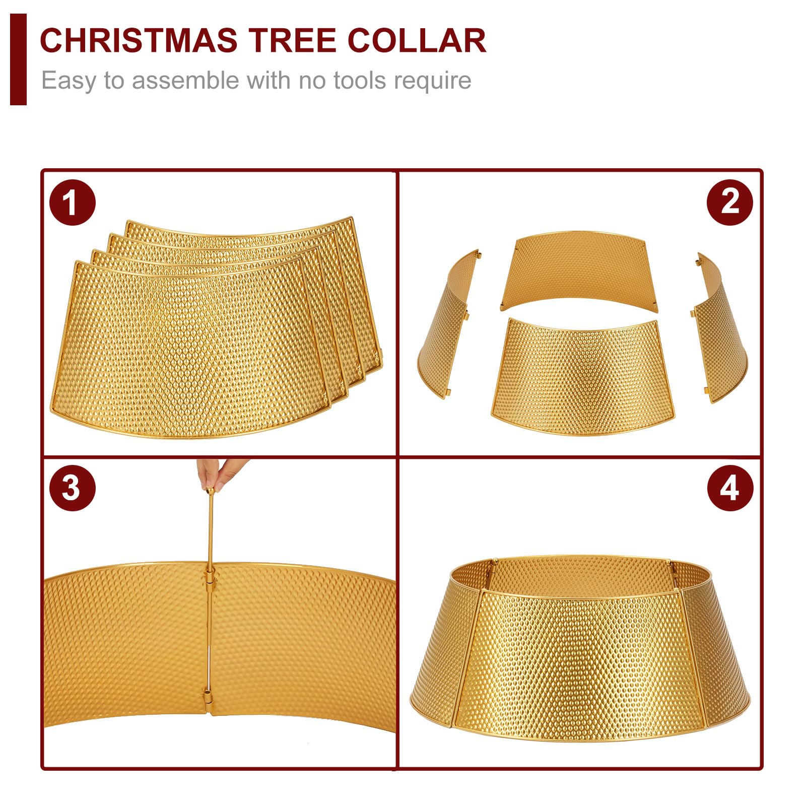 BAYN Metal Christmas Tree Collar, 23-Inch Diameter Base Cover Christmas Tree Ring Stand- Golden