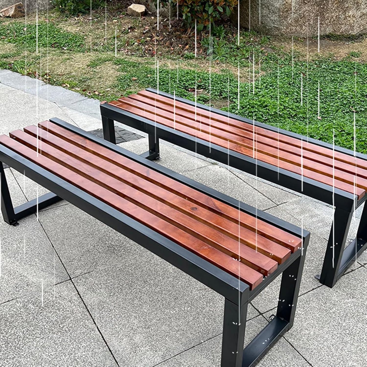 Outdoor Garden Benches, Terrace Benches with Flat Noodles Seats, Backless Benches, Suitable for Gardens, Porches, Parks(100cm/39in)