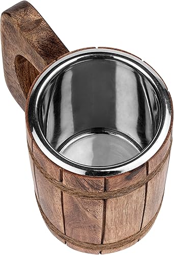 Miniatura 4 de GoCraft Jarro de cerveza de madera – Taza de acero inoxidable de 18 onzas – Taza vikingo para hombres – Taza de bebida de estilo medieval hecha a