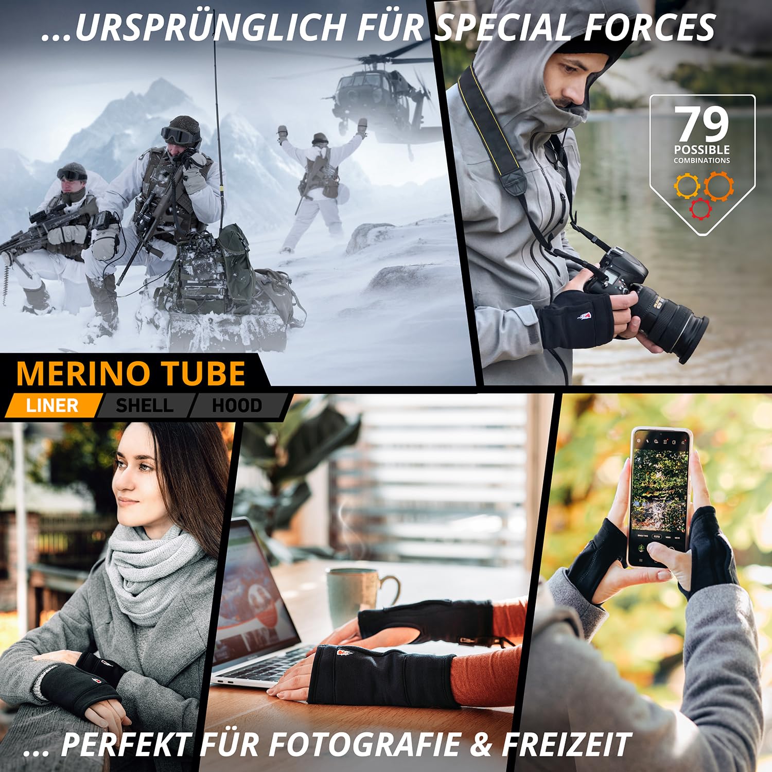 THE HEAT COMPANY - Merino Tube - Fingerlose Merino Handschuhe - Premium Qualität - Pulswärmer für Damen & Herren - Handschuhe ohne Fingerkuppen: Halbfinger Handschuhe - Handstulpen