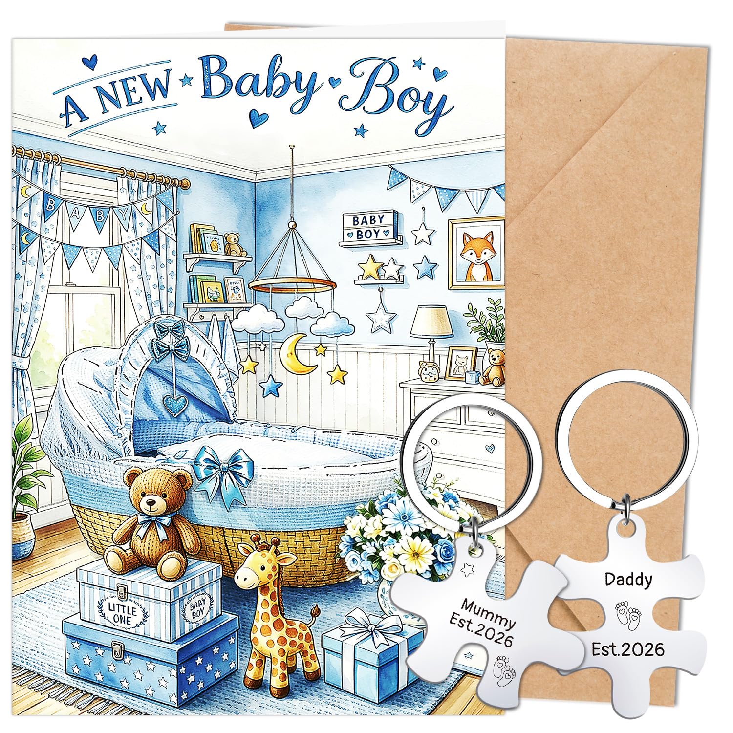 Luvart Baby Boy Card Gift - Newborn Baby Card Gifts for New Parents, with Keychain Black Bag for Baby Shower Party โ image 1