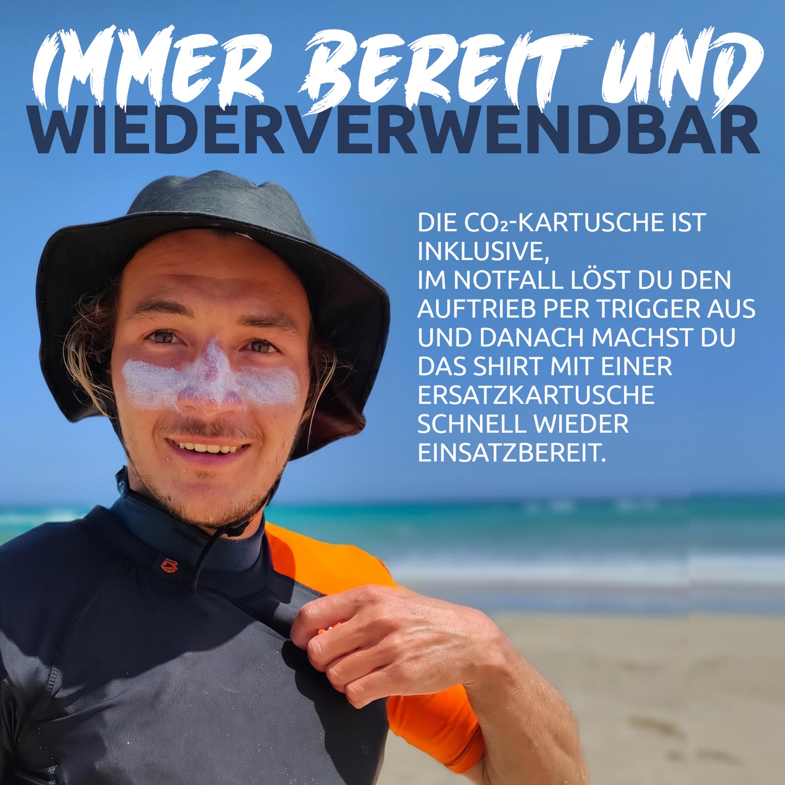 Res-T Schwimmweste - Manuell aufblasbare Schwimmhilfe mit extra starkem Auftrieb 80N - für maximale Bewegungsfreiheit auf dem Wasser - Unisex