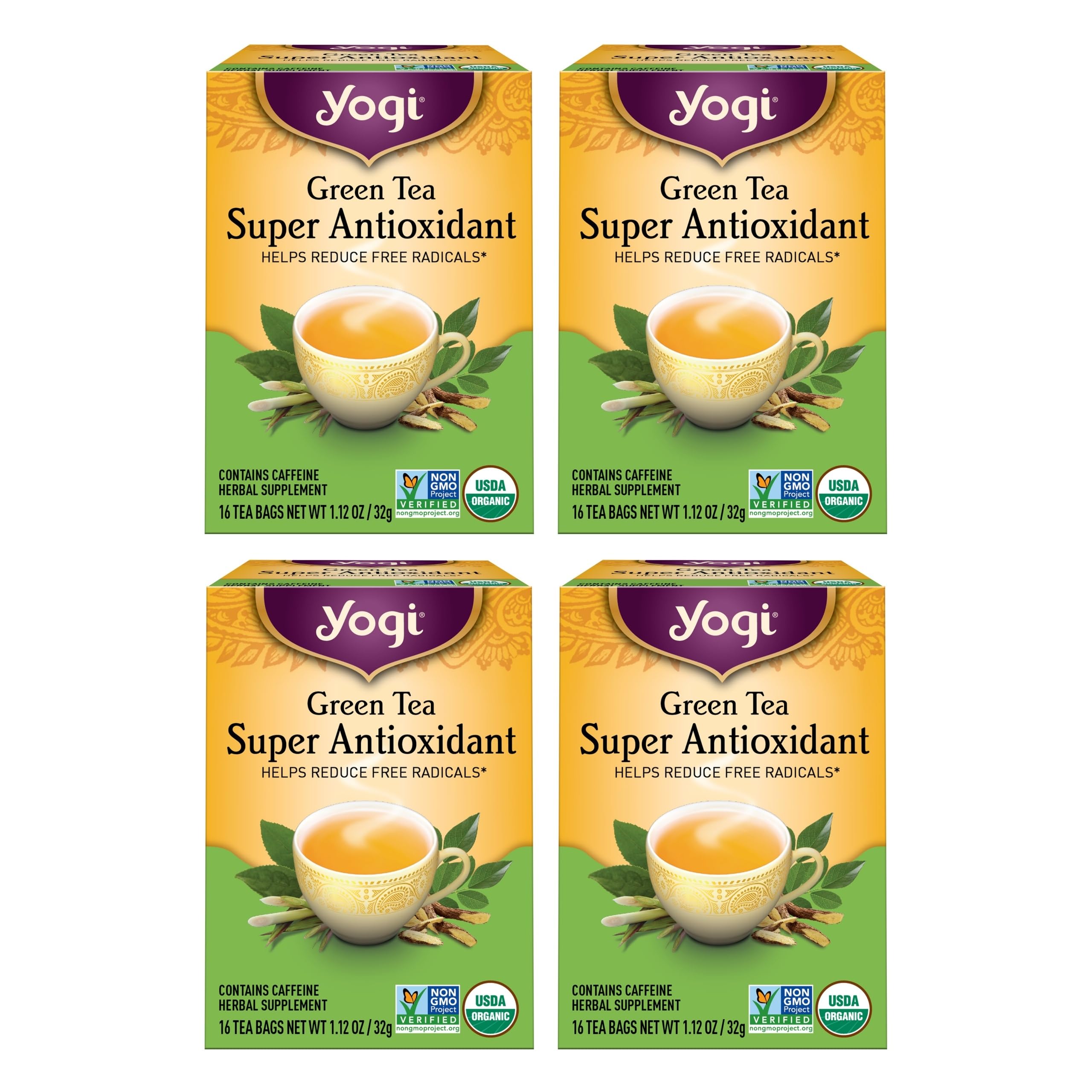 Tea Green Tea Super Antioxidant - 16 Bags per Pack (4 Packs) - Organic Antioxidant Support - Includes Licorice Root, Jasmine & More