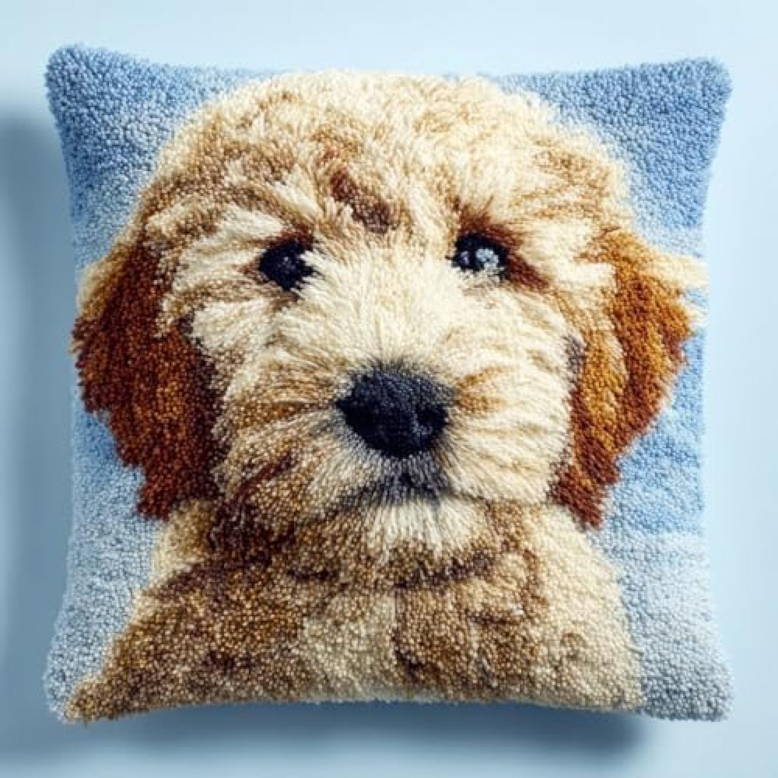 kitphoenix Latch Hook Cushion Kit Cute Golden Doodle Dog Face with Pre-Printed Cushion Cover DIY Pillowcase Crochet Yarn Hooking Craft Set for Hobby and Home Decor 43x43cm-4