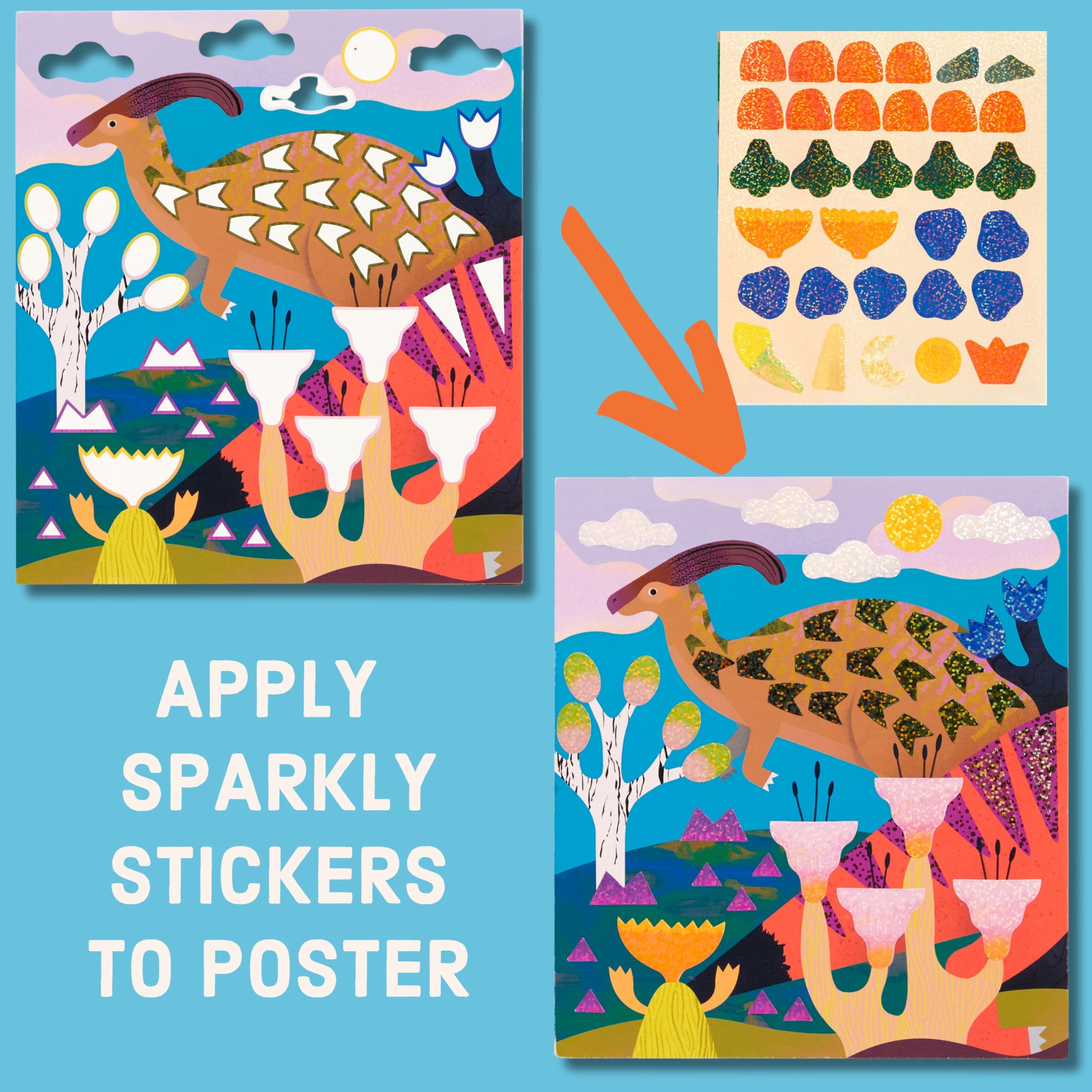 Mudpuppy Dinosaur Land - Sticker Sparkle Poster Activity Kit With Illustrations of Prehistoric Dinosaurs For Children Ages 4 And Up - Image 4