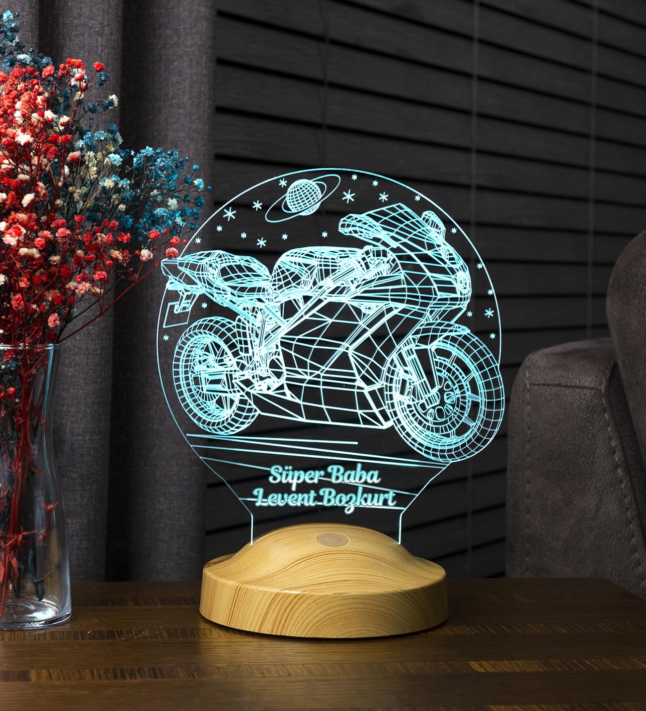 Babaya Hediye Motosiklet Racing, Babalar Günü Hediyesi Motor Hayranına 3D Led Lamba