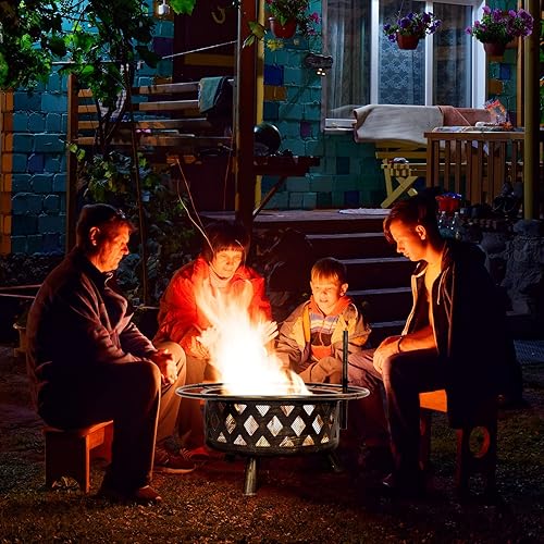 Miniatura 7 de Amopatio Fogata de 36 pulgadas con parrilla, hoguera grande 2 en 1 para exteriores, fogata de leña con rejilla de cocción para patio trasero,