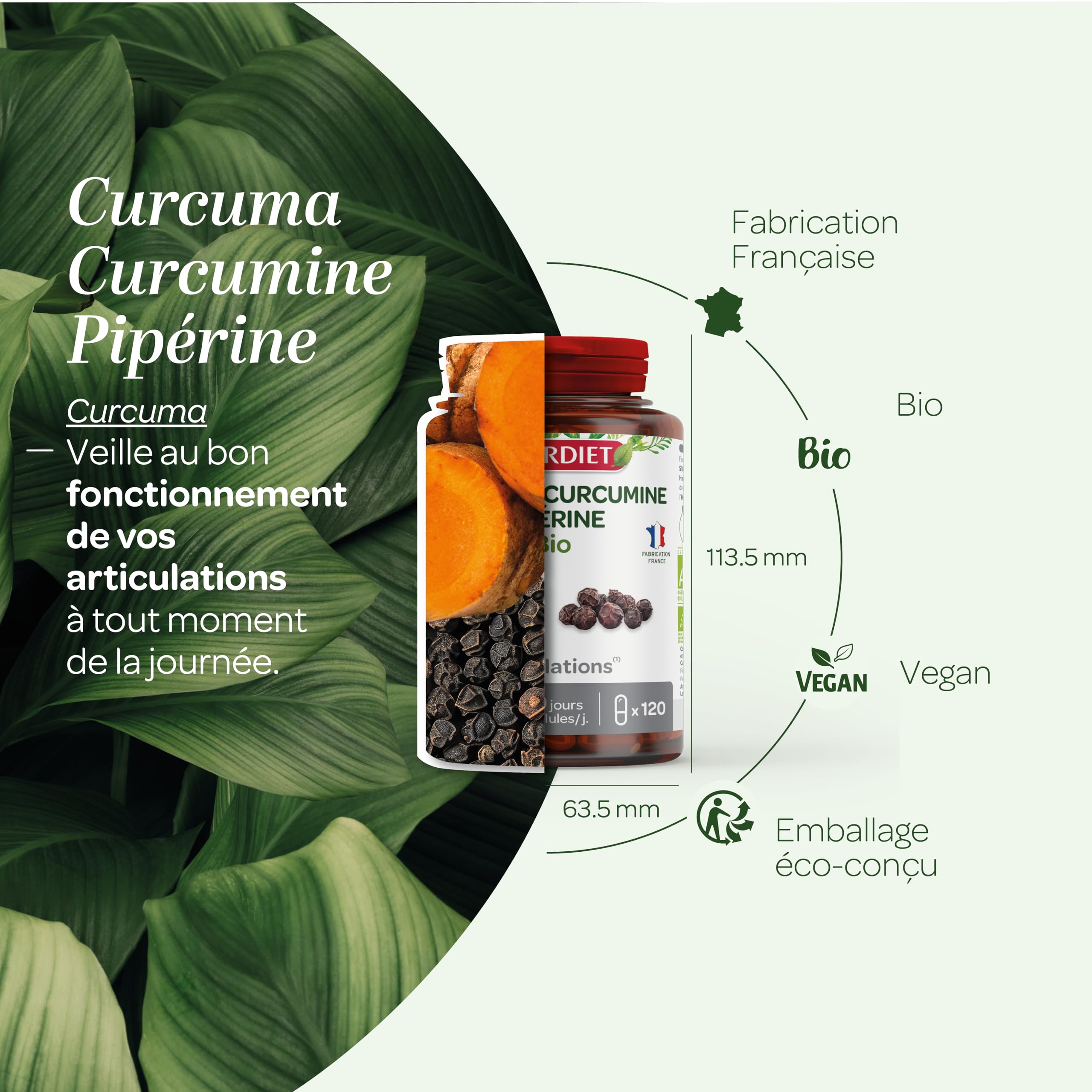 SUPERDIET - CURCUMA PIPÉRINE BIO - Articulations - Fabrication française - 120 gélules
