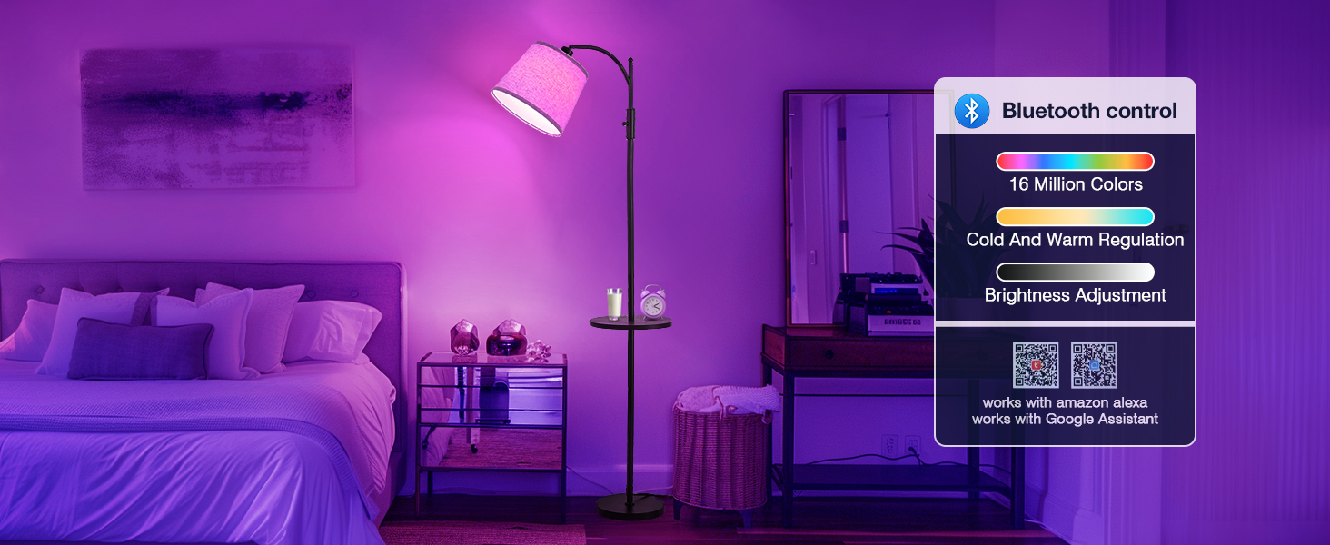 Image of AIDENOEY Smart Floor Lamp with Side Table | Stepless Dimming, RGB Multi-Color | Adjustable Swivel Head | Voice Control with Alexa & Google Assistant |Pink Lamp for Living Room,Bedroom,Home Office