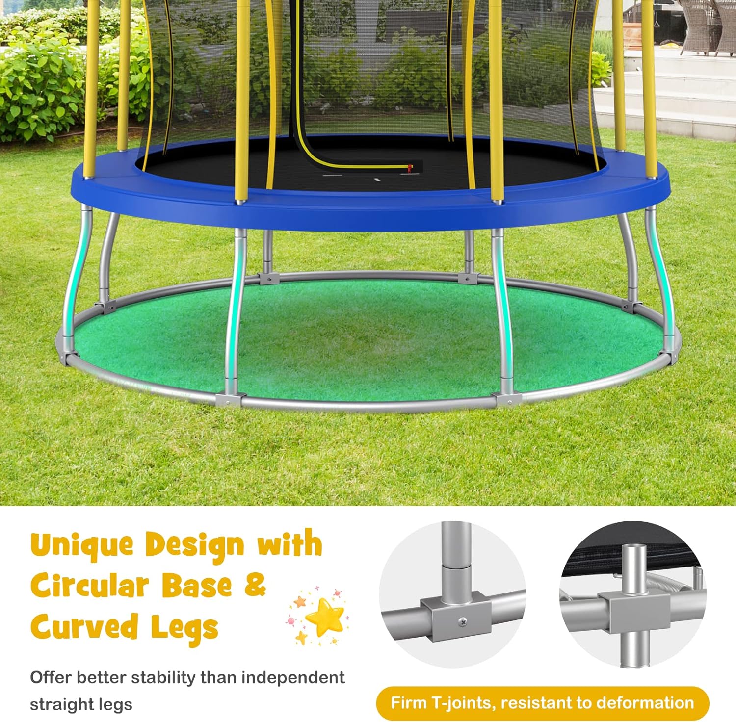 GYMAX Trampoline for Kids, 8/10FT ASTM Approved Recreational Trampoline with All-Round Enclosure & L-Shape Entrance, Flower Shape Indoor Outdoor Backyard Trampoline for Kids and Adults