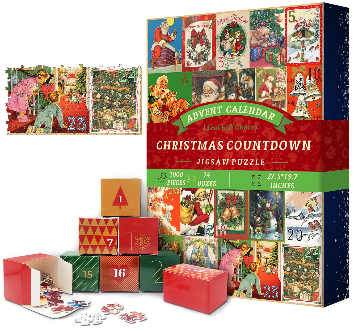 Advent Calendar 2024 Puzzles for Adults 1000 Pieces, PICKFORU Christmas Puzzle Countdown Calendar 24 Days, Xmas Jigsaw Puzzle