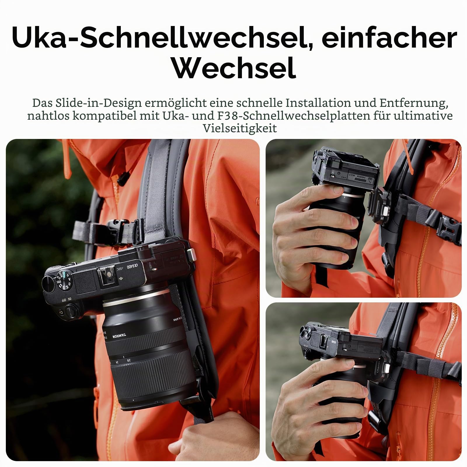 ULANZI Kamera-Rucksack-Gurt-Clip, mit Schnellentriegelungssystem, kompatibel mit UKA-QR-Platten, für Sony, Nikon, Fuji, DSLR-Action-Cam-Halterung, belastbar bis zu 10 kg, nicht kompatibel mit F38