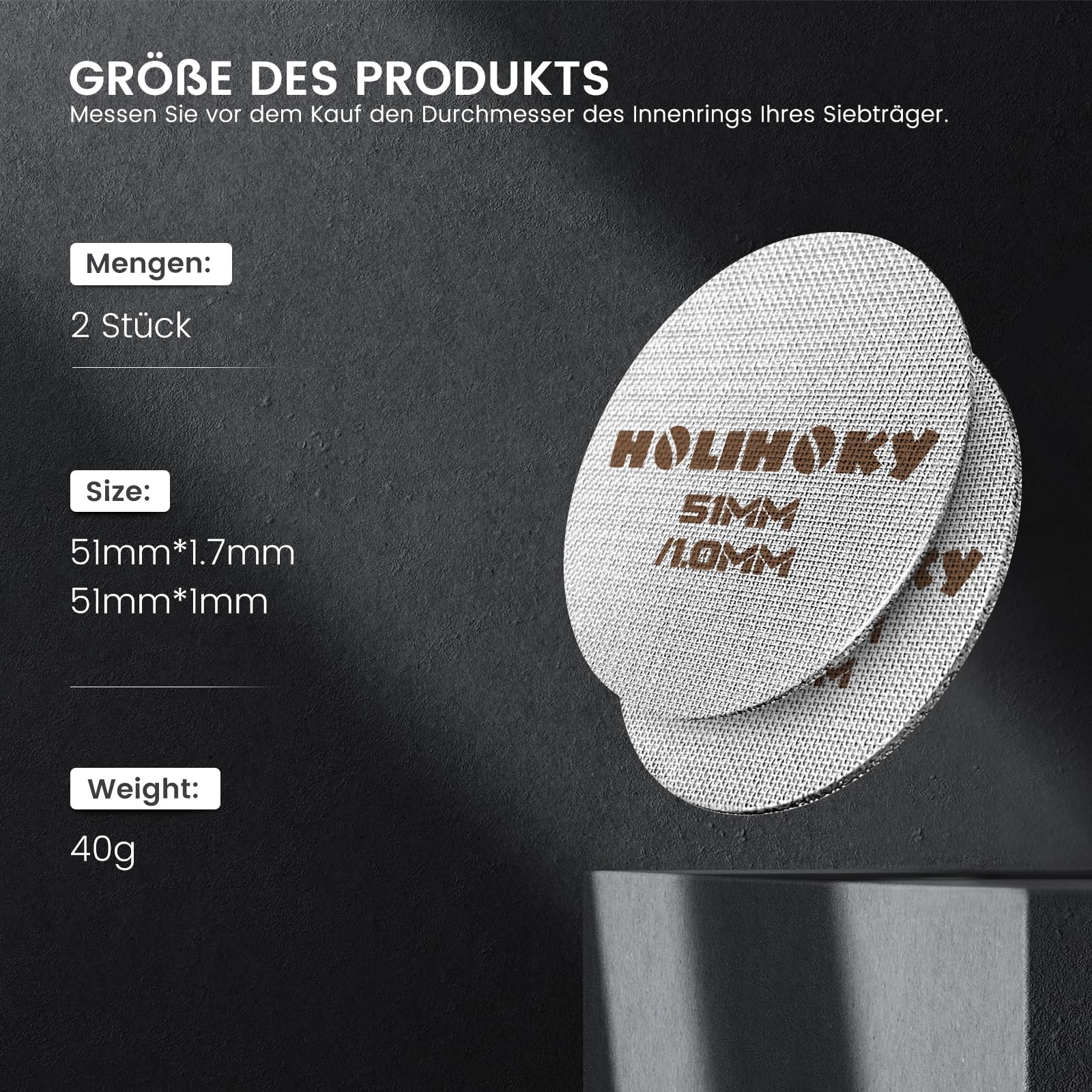 Écran à rondelle expresso de 51 mm pour porte-filtre de 51 mm, avec boîte de rangement en acrylique, réutilisable, 1,7 mm d'épaisseur, 150 um, en Écran à rondelle expresso de 51 mm pour porte-filtre de 51 mm, avec boîte de rangement en acrylique, réutilisable, 1,7 mm d'épaisseur, 150 um, en