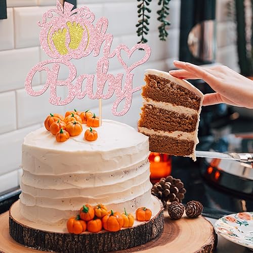 Miniatura 6 de 1 pieza de decoración de pastel de calabaza Oh Baby con purpurina, pies de corazón con purpurina, para baby shower, tema de otoño, baby shower,