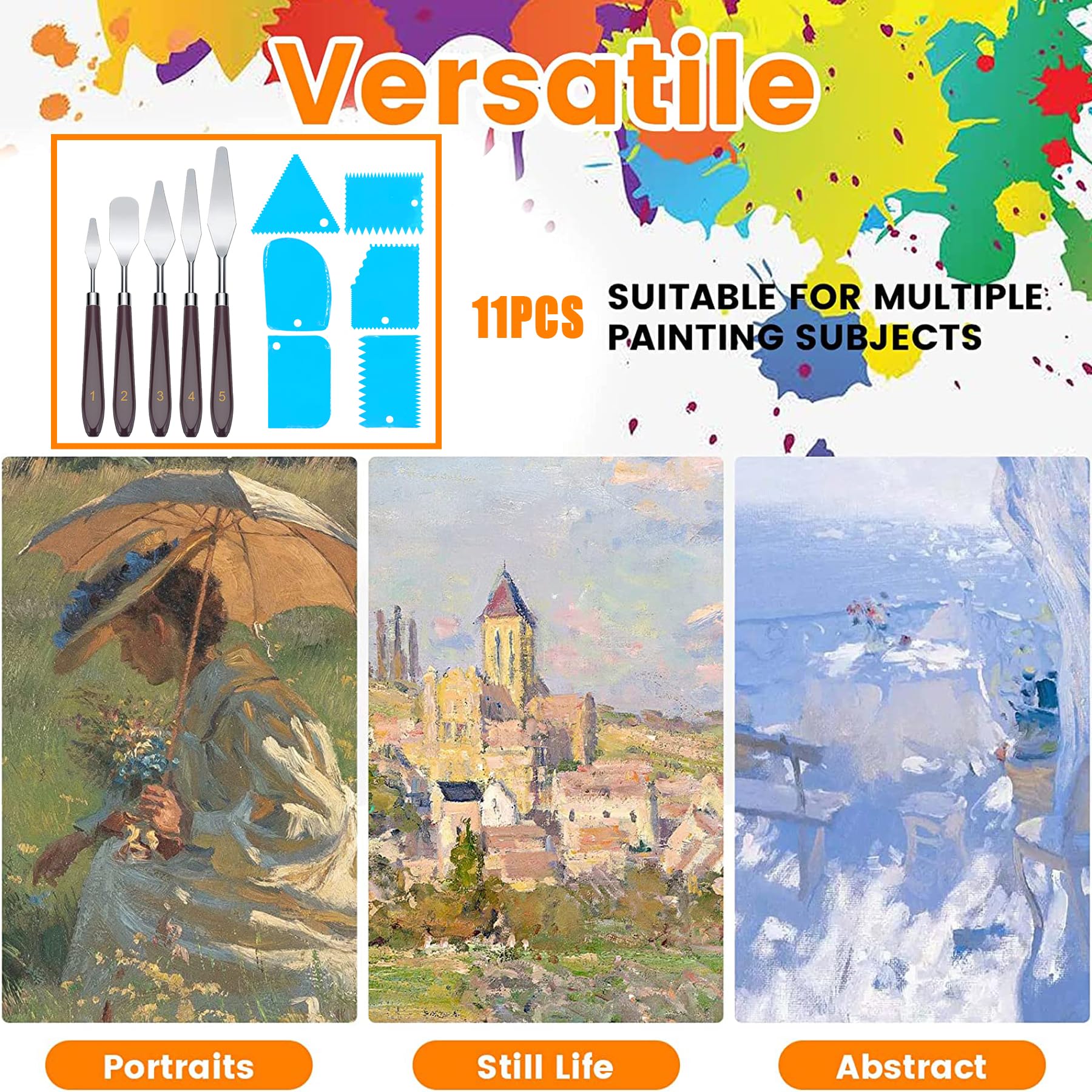11 stuks pallet messen en schrapers schildergereedschap set, structuurpasta, spatelset, 5 olieverf palletmessen 6 schrapermessen, schildermessen, roestvrij staal acryl spatel voor
