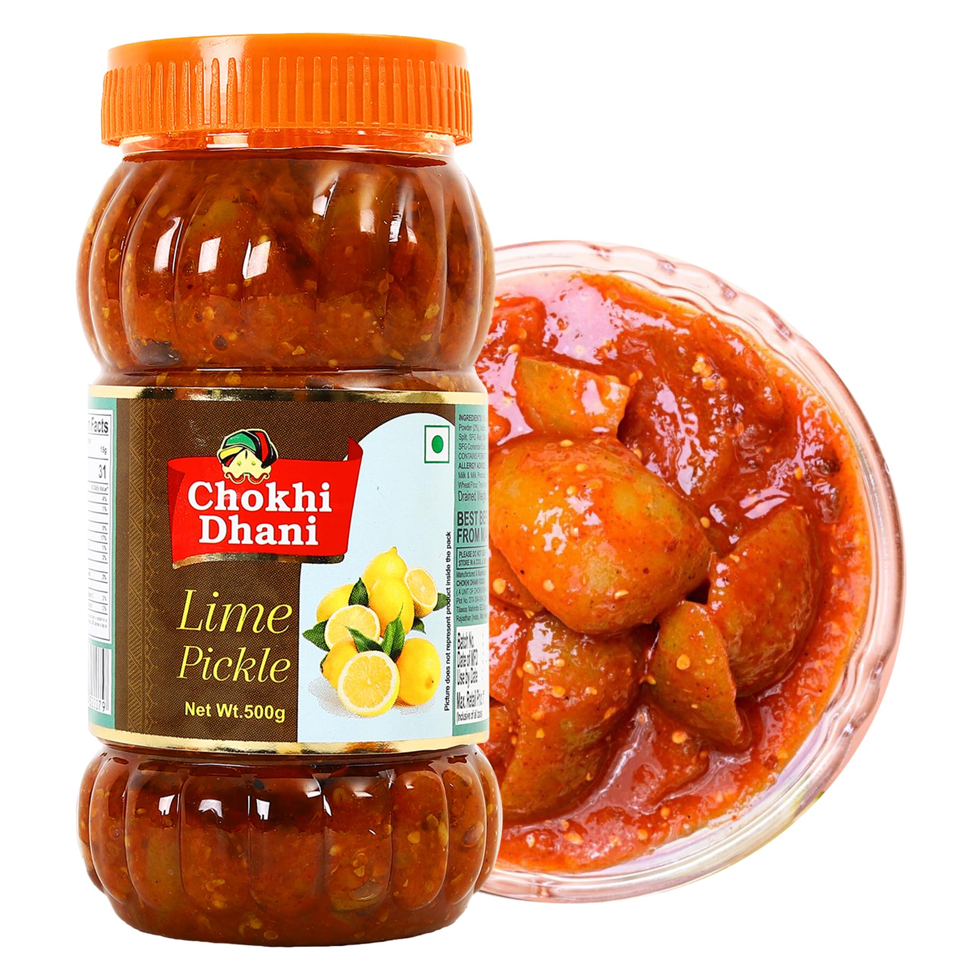 Chokhi Dhani Lime Pickle 500g | Tangy & Spicy Nimbu Achar | Oil Free Lemon Pickle | No Onion No Garlic | Traditional Indian Pickle | Homemade Style