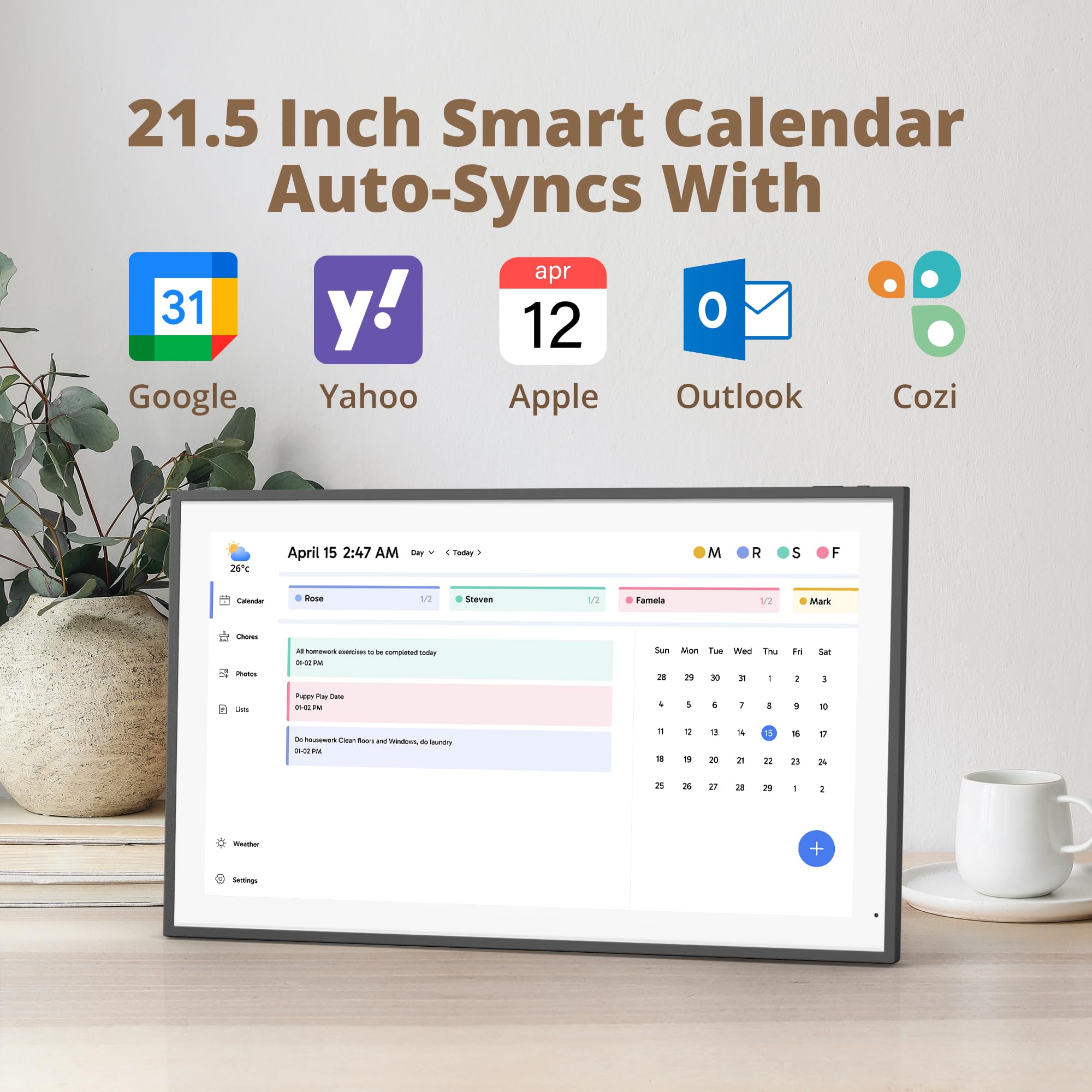Dragon Touch Calendrier Numérique de 21,5" - Calendrier Mural Électronique 1920x1080 FHD, Calendrier de Bureau Écran Tactile avec Mémoire de 32 Go, Planificateur Familial Intelligent, TM21 Noir