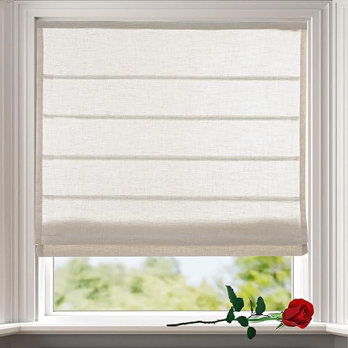 Miniatura 2 de DEJAVU Persianas romanas sin cordones de lino avena para ventanas, persianas romanas con filtro de luz personalizables, persianas romanas de tela