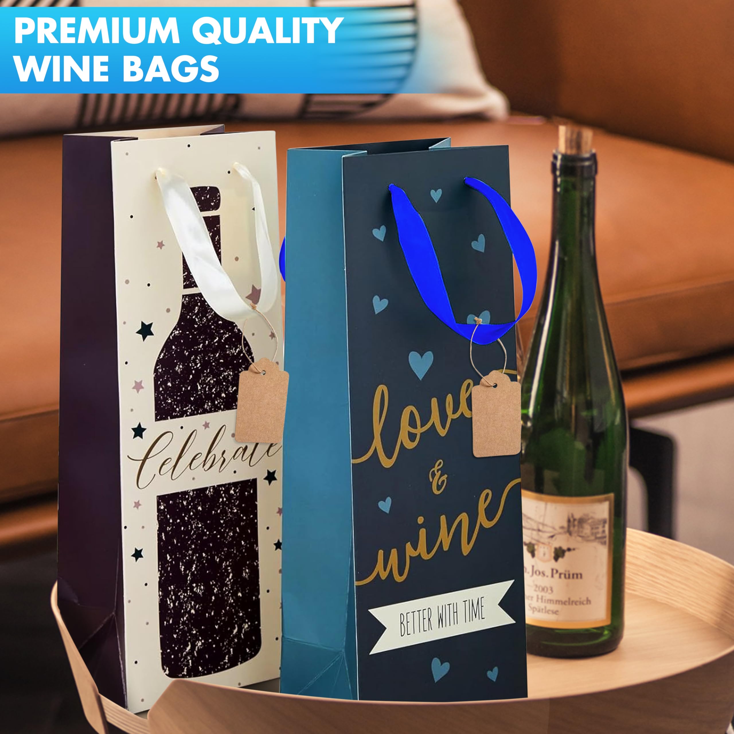 Kolldenn 24-Pack Black Wine Gift Bags With Handles - Reusable Liquor Bottle Bags