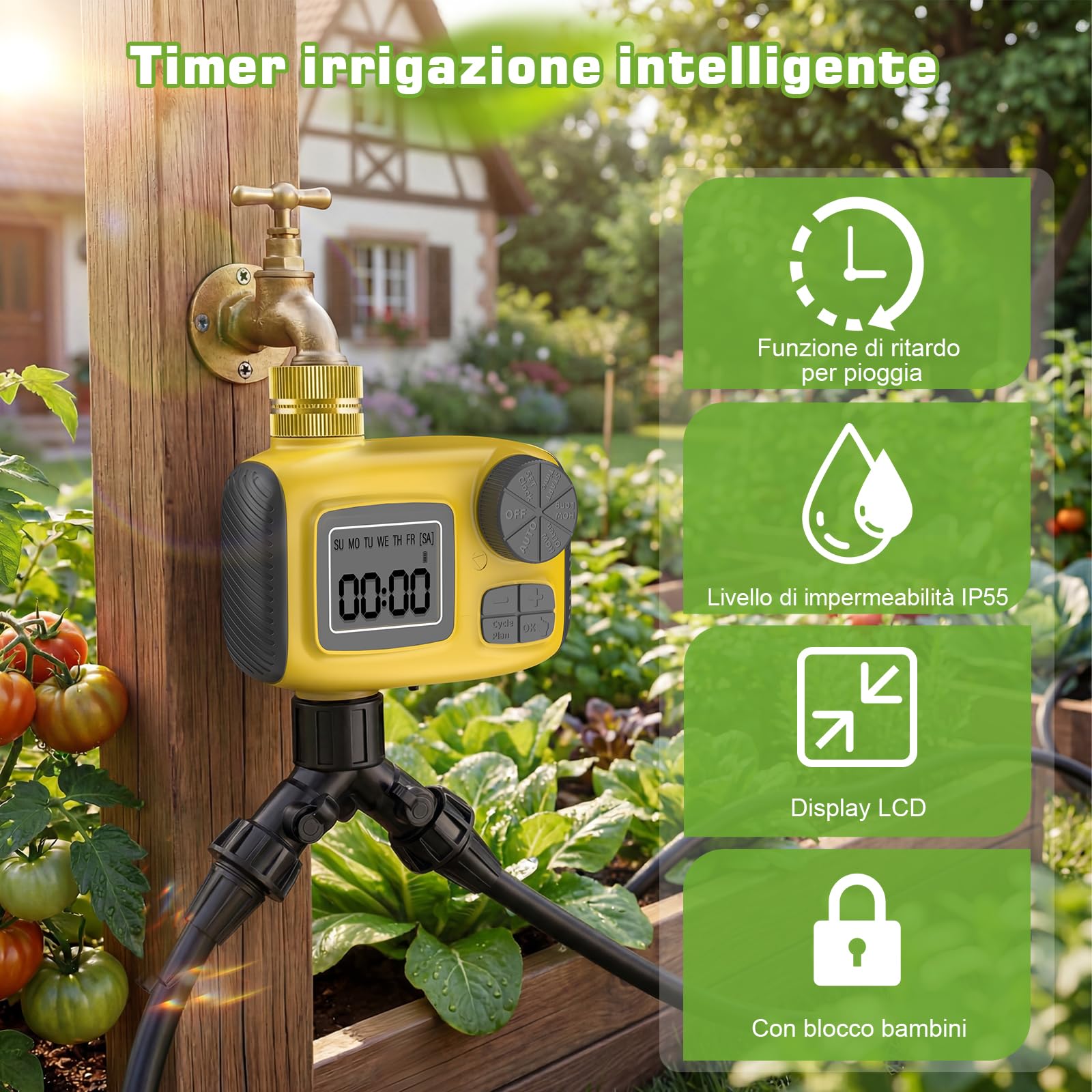 Kit di Irrigazione a Goccia con Timer Irrigazione, Sistema di Irrigazione Automatica Programmabile 25m Tubo Irrigazione a Goccia, Kit Irrigazione Giardino Completo per Giardino e Orto
