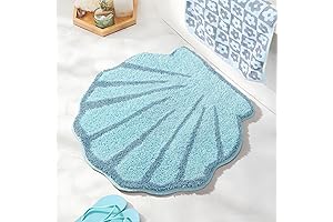 Seashell Bathroom Rugs for a Beachy Decor | Aqua Blue Non-Slip Bath Mat
