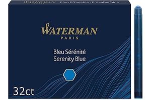 Waterman Serenity Blue Ink - 4 Packs of 8 Washable Cartridges, Standard Size in Blister