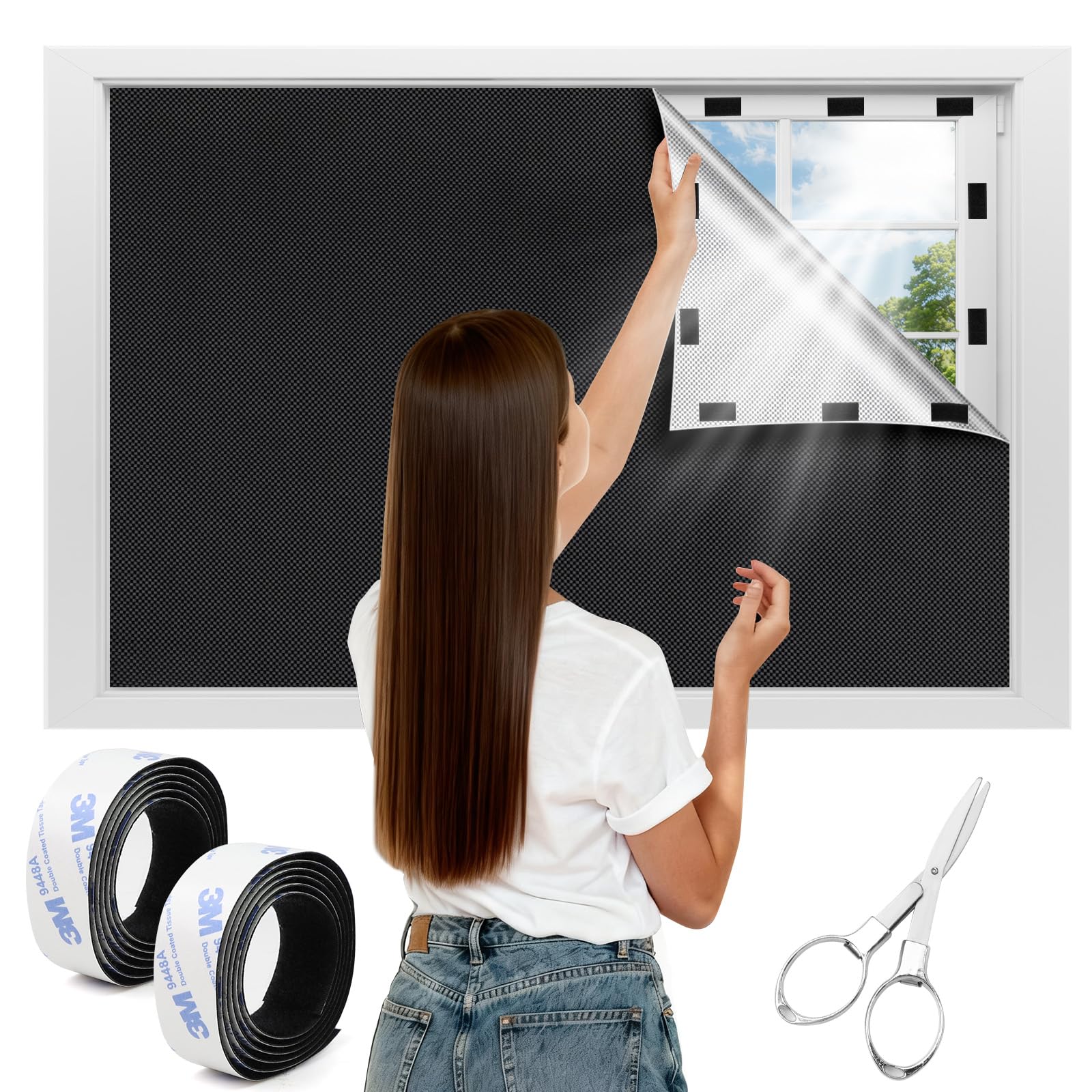 NVGVUP Verdunklungsrollo ohne Bohren mit Klett: Fenster Verdunkelung Stoff, Dachfenster Sonnenschutz Verdunklung Abnehmbar, Verdunkelungsrollo für Innen Dachschräge Fenster (200×150 cm)