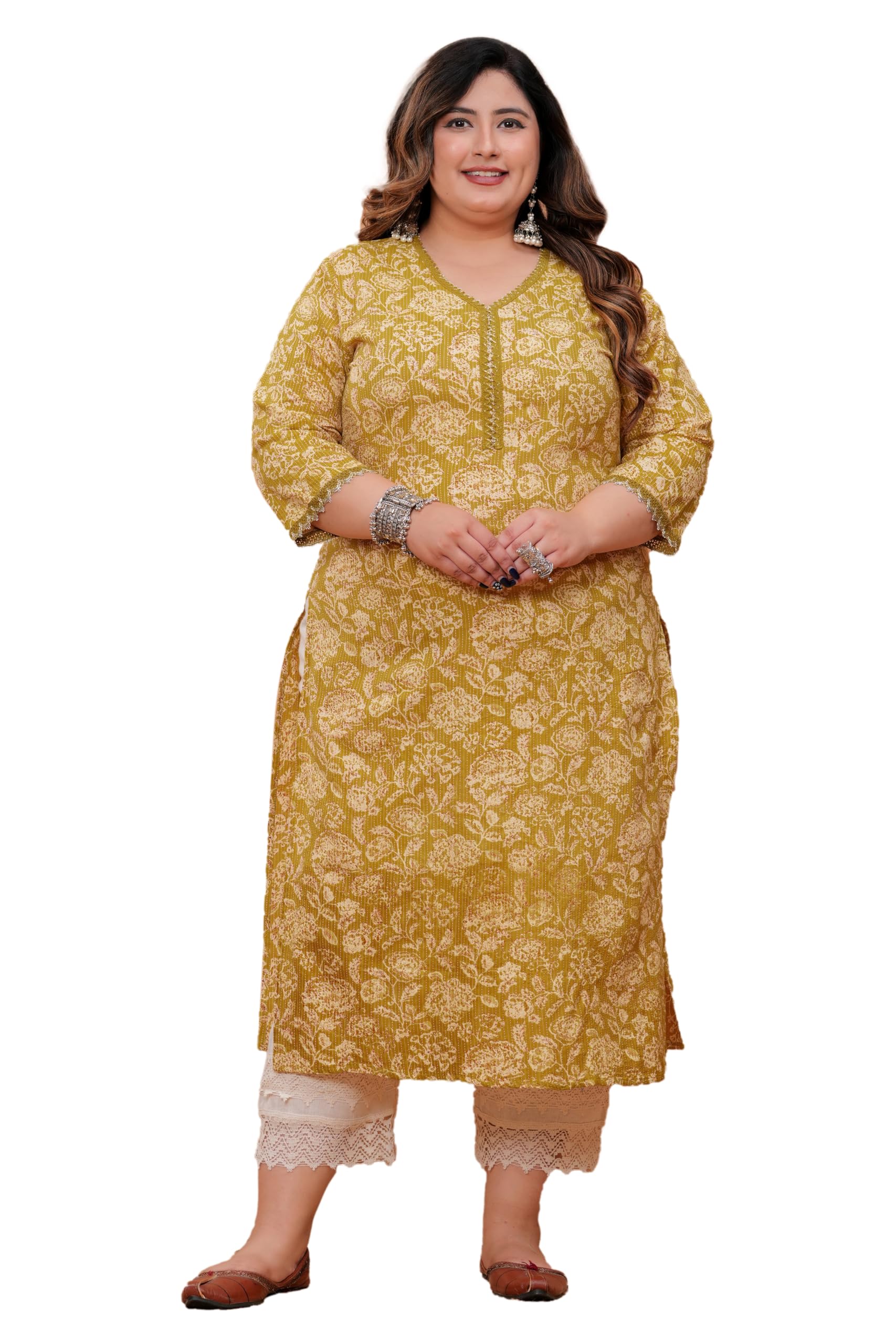 labuly Plus Size Women Pure Cotton Kurta with Kantha and Lace Work | Embroidery Work Kurta for Woman Upto 8XL | Pure Cotton Casual Wear Kurti for Girls-picture-3