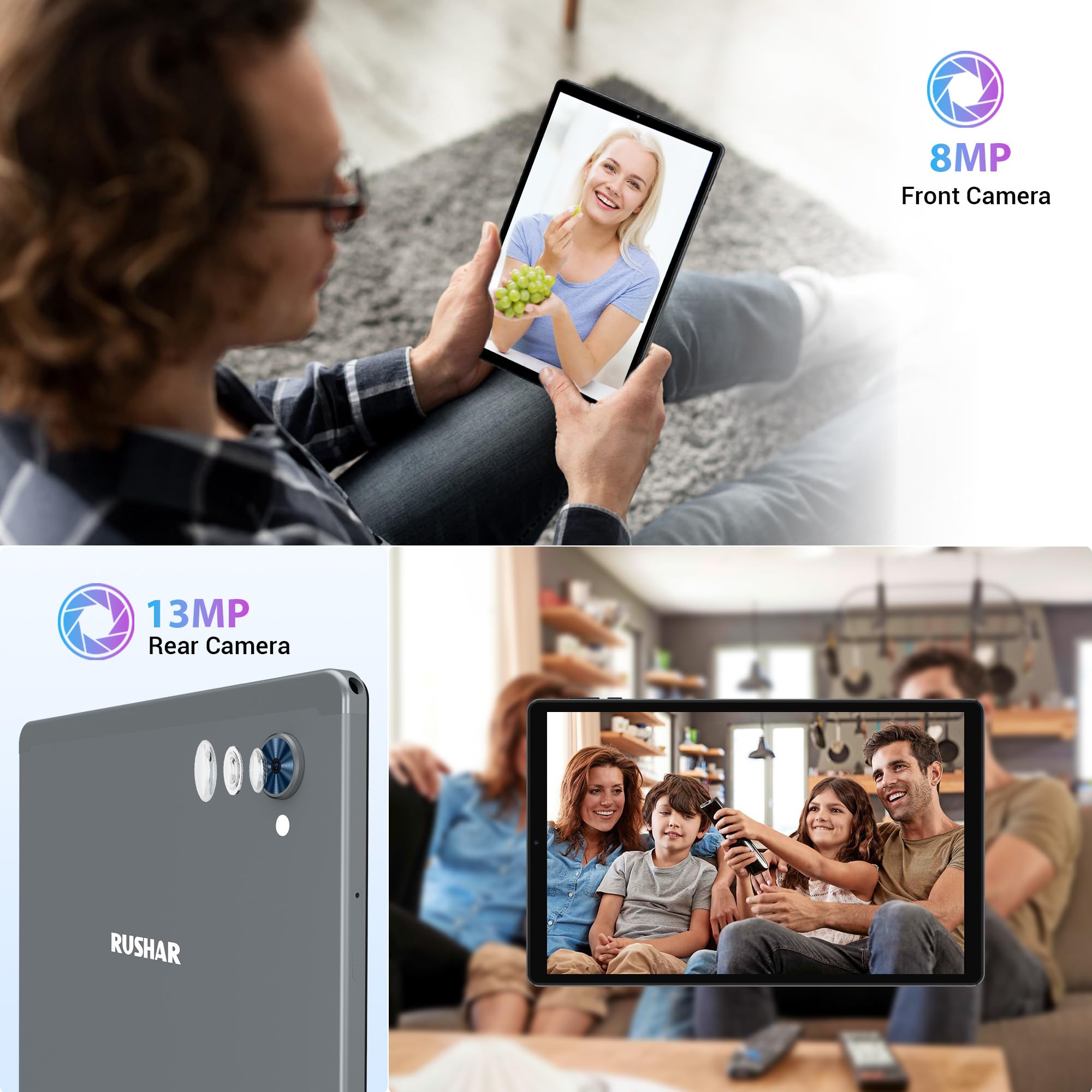 RUSHAR Tablet Andriod 15, Tablet 10.4 Pollici, 36GB RAM+256GB ROM(TF 2TB), 5G WiFi/INCELL 2000 * 1200/8000mAh/Octa-Core/13MP+8MP/BT5.0/OTG, 2 in 1 Tablets con Tastiera e Mouse,Grigio