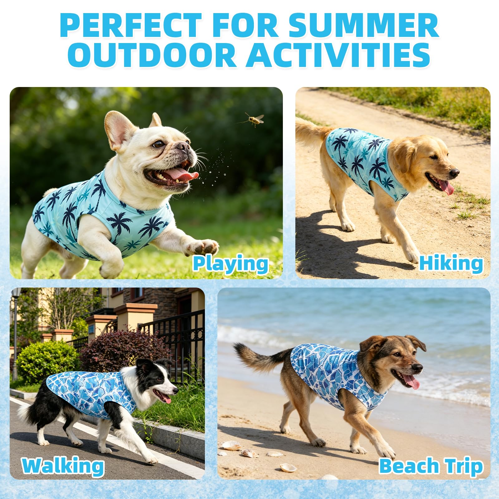 KOOLTAIL Lot de 2 vêtements rafraîchissants pour chiens de grande taille, protection UV et insectes UPF50+, séchage rapide, anti-perte de poils, respirant, sans manches, motif glaçons et noix de coco