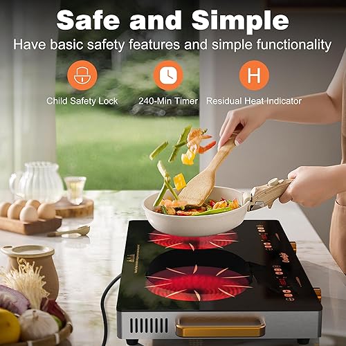 Miniatura 5 de Placa eléctrica de 2 quemadores, estufa eléctrica portátil de 24 pulgadas, 110 V, 2000 W, quemador de remolque de encimera de cerámica con panel de