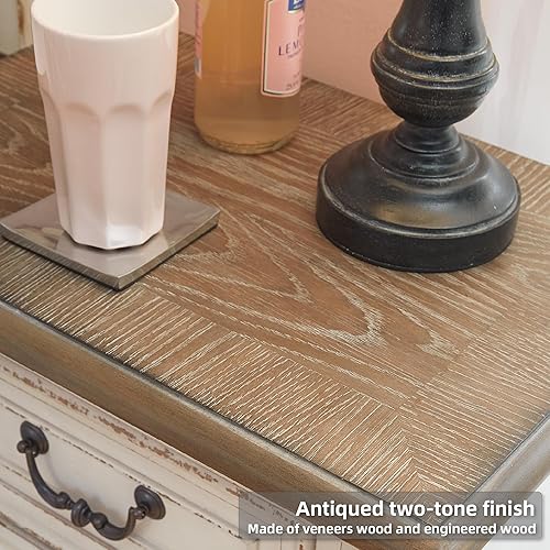 Miniatura 6 de Signature Design by Ashley Realyn - Mesita de noche tradicional estilo cottage con 1 cajón con construcción de cola de milano y estante de Blanco