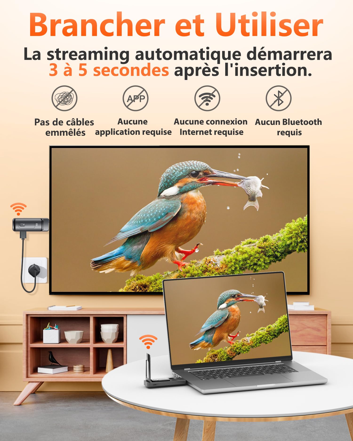 AIMIBO 2026 HDMI sans Fil Émetteur et 2 Récepteurs 5G, jusqu'à 6 écrans, 1080p@60Hz avec antenne Pliable pour PC Portable, PC, Box TV et CCTV vers Plusieurs TVs, moniteurs ou projecteurs-50m