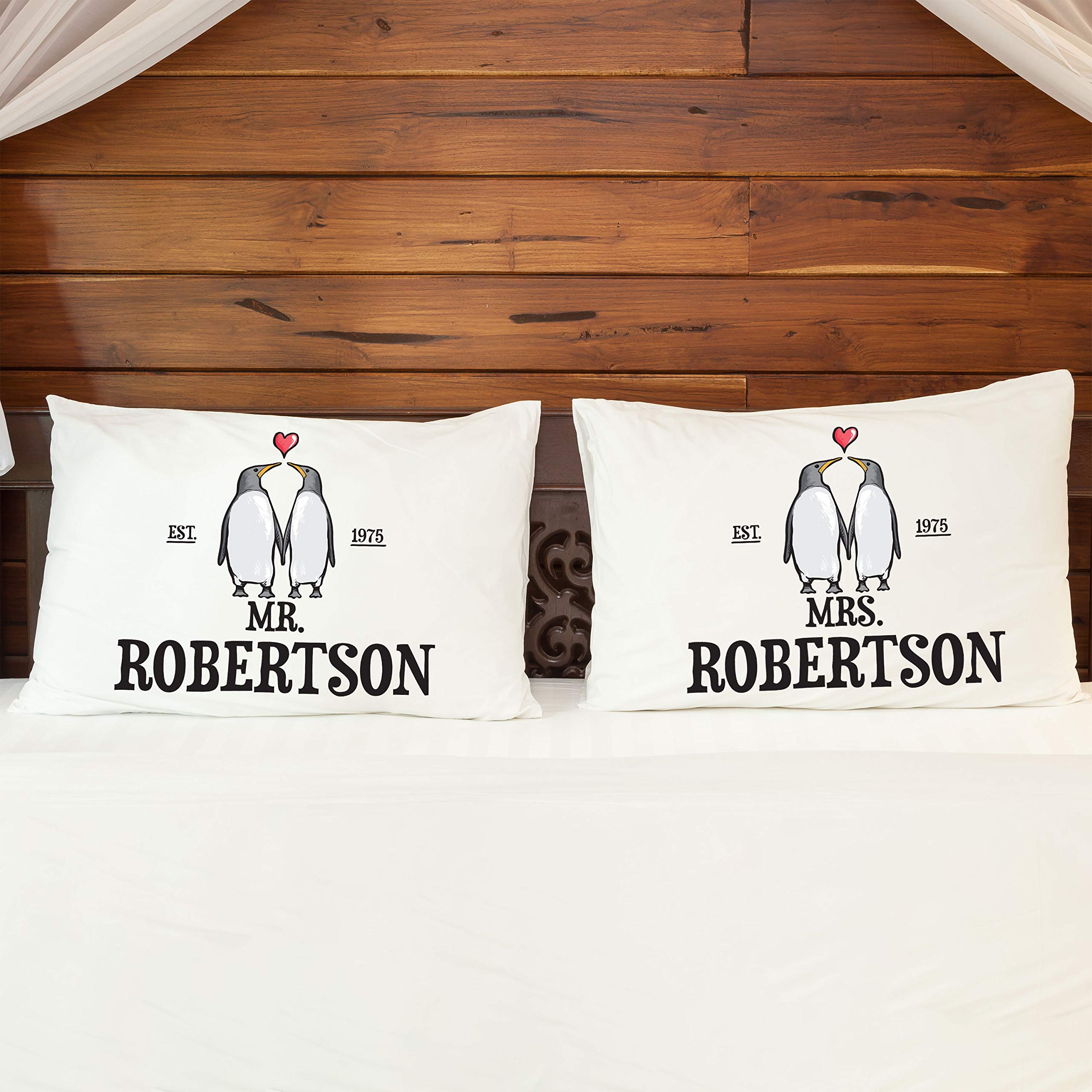 Shopsharks White Personalised Pillow Case Pair Penguin Couple Customised Valentines Day Gift